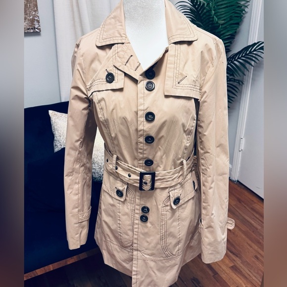Yoki Beige Trench Coat with Black Buttons - Picture 1 of 8